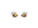 Silver Amber Leaf Stud Earrings