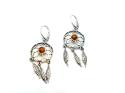 Silver Amber Dreamcatcher Drop Earrings