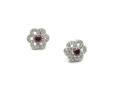 Siver Red CZ Cluster Stud Earrings