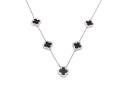 Silver Onyx & CZ Multi Clover Necklet