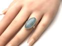 Silver Aquamarine Oval Shaped Ring Size L