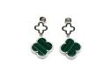 Silver Green Clover Stud Drop Earrings