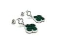 Silver Green Clover Stud Drop Earrings