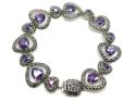 Silver Purple CZ & Marcasite Hearts Bracelet