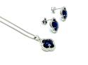 Silver Dark Blue CZ Clover Pendant & Earrings Set