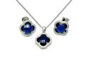 Silver Dark Blue CZ Clover Pendant & Earrings Set