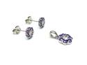 Silver Purple CZ Pendant & Stud Earrings Set