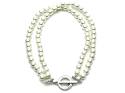 Silver 2 Row Shell Dress Pearl T-Bar Bracelet