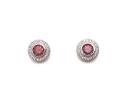 Silver Red CZ Halo Cluster Stud Earrings