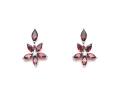 Silver Red CZ Flower Drop Stud Earrings