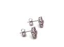 Silver Red & White CZ Cluster Earrings