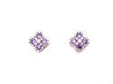 Silver Purple CZ Clover Cluster Stud Earrings