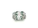 Silver Green & Clear Cz Flower Ring Size Q