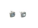 Silver Blue & Clear CZ Oblong Stud Earrings 10mm