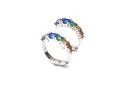 Silver Rainbow CZ Huggie Hoop Earrings