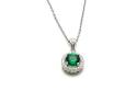 Silver Green & Clear CZ Halo Pendant & Chain