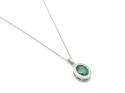 Silver Green & Clear CZ Oval Halo Pendant & Chain