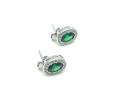 Silver Green & Clear CZ Oval Halo Earrings 10x8mm