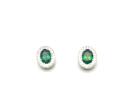 Silver Green & Clear CZ Oval Halo Earrings 10x8mm