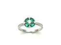 Silver Green & Clear CZ Clover Cluster Ring