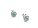 Silver Light Blue CZ Halo Cluster Stud Earrings