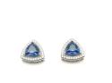 Silver Purple & Clear CZ Triangular Stud Earrings