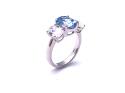 Silver Light Blue & Clear CZ 3 Stone Ring