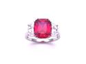 Silver Red & Clear CZ 3 Stone Ring