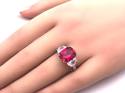 Silver Red & Clear CZ 3 Stone Ring