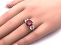 Silver Red & Clear CZ 3 Stone Ring