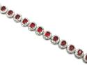 Silver Red & White CZ Oval Cluster Bracelet