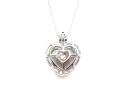 Silver Caged Pearl Heart Pendant & Chain