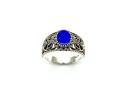 Silver Created Blue Opal Fancy Floral Ring