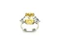 Silver Canary Yellow & White CZ 3 Stone Ring