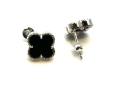 Silver Black Clover Stud Earrings