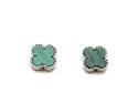 Silver Green Clover Stud Earrings