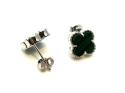 Silver Green Clover Stud Earrings