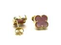 Silver Gold Plated Pink Clover Stud Earrings