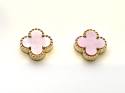 Silver Gold Plated Pink Clover Stud Earrings