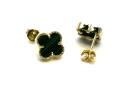 Silver Gold Plated Green Clover Stud Earrings