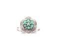 Silver Emerald & Diamond Cluster Ring