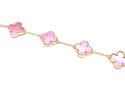 Gold Plated Pink 5 Clover Bracelet 6.5 to 7.5 inch