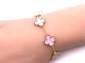 Gold Plated Pink 5 Clover Bracelet 6.5 to 7.5 inch