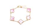 Gold Plated Pink 5 Clover Bracelet 6.5 to 7.5 inch