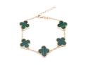 Gold Plated Green 5 Clover Bracelet 6.5 to 7.5 in