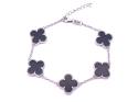 Silver Black 5 Clover Bracelet 6.5 to 7.5 inch