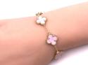 Gold Plated Pink 5 Clover Bracelet 6.5 to 7.5 inch