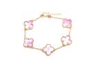 Gold Plated Pink 5 Clover Bracelet 6.5 to 7.5 inch