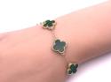 Gold Plated Green 5 Clover Bracelet 6.5 to 7.5 in