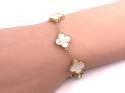 Gold Plated White 5 Clover Bracelet 6.5 to 7.5 in